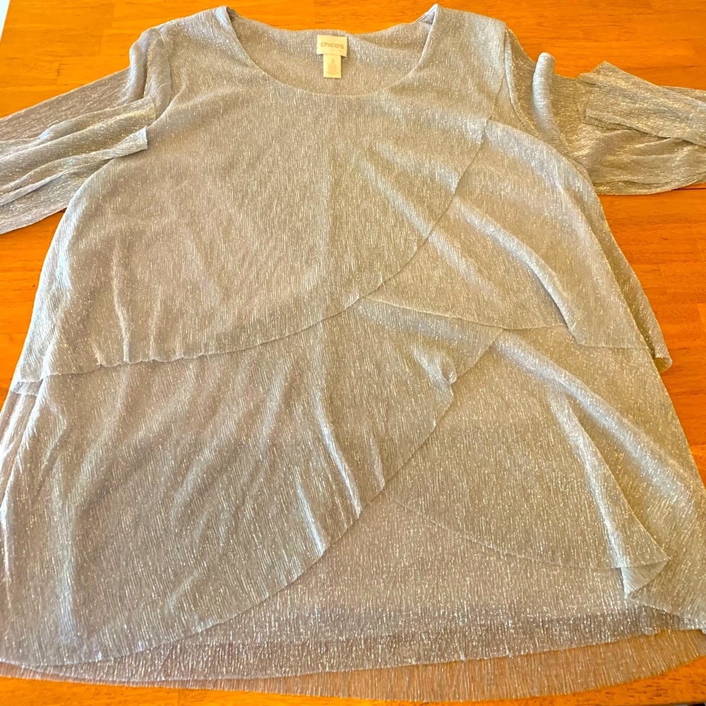 Chicos silver sparkle long sleeve top
